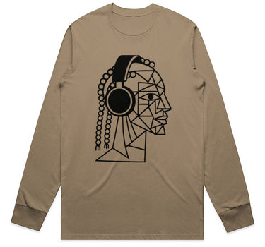 Cubist Profile of Woman Wearing Headphones Long Sleeve Staple T-Shirt