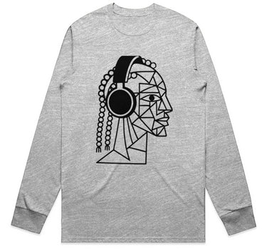 Cubist Profile of Woman Wearing Headphones Long Sleeve Staple T-Shirt