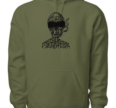 Smoking Skull with Sunglasses Premium Heavyweight Hooded Sweatshirt