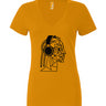 Profile of Woman Wearing Headphones Women’s Jersey Deep V-Neck Tee