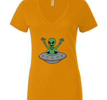 Partying Alien Women’s Jersey Deep V-Neck Tee