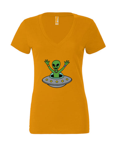 Partying Alien Women’s Jersey Deep V-Neck Tee