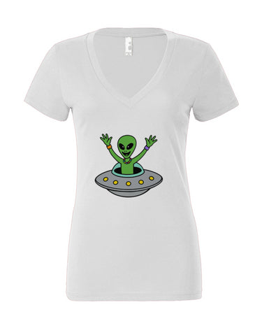 Partying Alien Women’s Jersey Deep V-Neck Tee