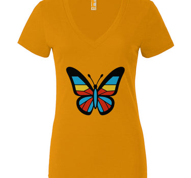 Stained Glass Butterfly Women’s Jersey Deep V-Neck Tee