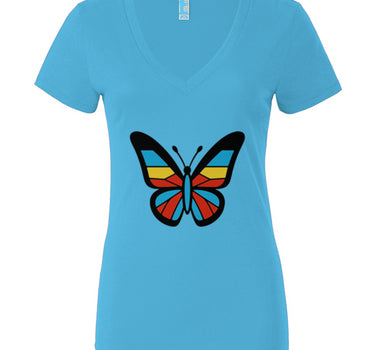 Stained Glass Butterfly Women’s Jersey Deep V-Neck Tee