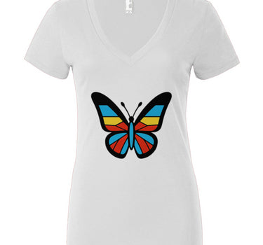 Stained Glass Butterfly Women’s Jersey Deep V-Neck Tee