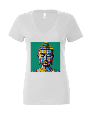 Stained Glass Buddha Women’s Jersey Deep V-Neck Tee