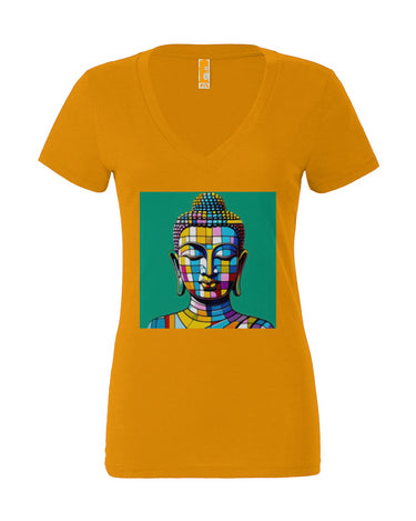 Stained Glass Buddha Women’s Jersey Deep V-Neck Tee