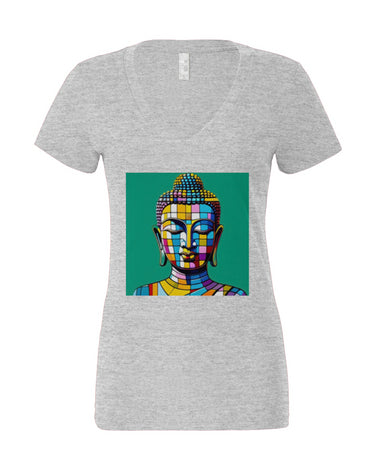 Stained Glass Buddha Women’s Jersey Deep V-Neck Tee