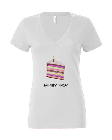 Birthday Cake Monogram Women’s Jersey Deep V-Neck Tee