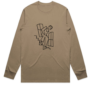Graphic Long Sleeve T-Shirt - Figure Descending Staircase|Mikey Yaw