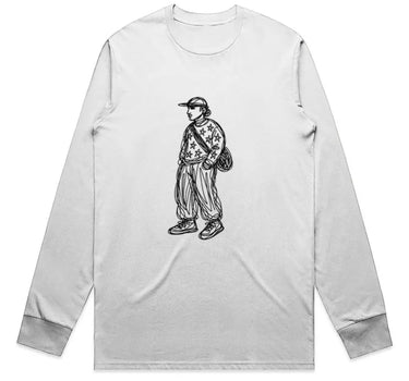 Abstract Figure with Messenger Bag Scribble Drawing Long Sleeve T-Shirt