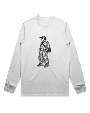 Abstract Figure with Messenger Bag Scribble Drawing Long Sleeve T-Shirt
