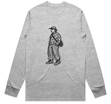 Abstract Figure with Messenger Bag Scribble Drawing Long Sleeve T-Shirt