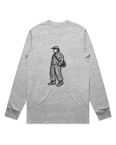 Abstract Figure with Messenger Bag Scribble Drawing Long Sleeve T-Shirt