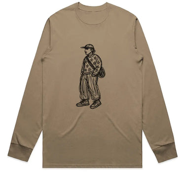 Abstract Figure with Messenger Bag Scribble Drawing Long Sleeve T-Shirt