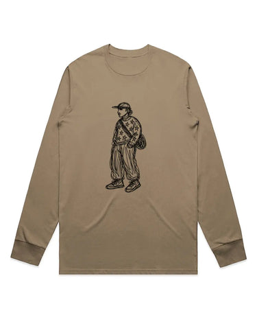 Abstract Figure with Messenger Bag Scribble Drawing Long Sleeve T-Shirt