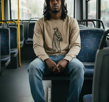 Abstract Figure with Messenger Bag Scribble Drawing Long Sleeve T-Shirt Mikey Yaw