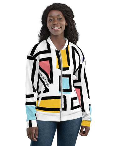 Abstract Geometric Shapes Unisex Bomber Jacket Mikey Yaw