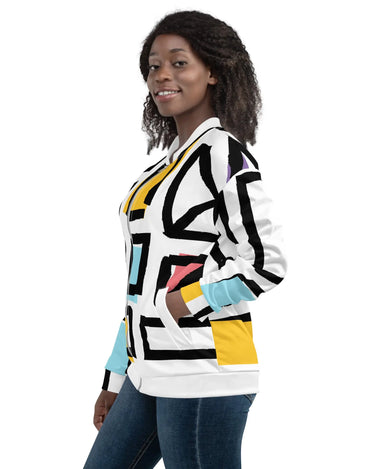 Abstract Geometric Shapes Unisex Bomber Jacket Mikey Yaw