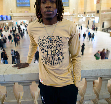 Graphic Long Sleeve T-Shirt – Abstract Figure Walking in NYC Crowd Abstract Art Tee | Mikey Yaw