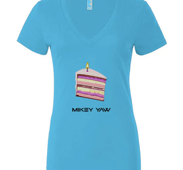 Birthday Cake Monogram Women’s Jersey Deep V-Neck Tee