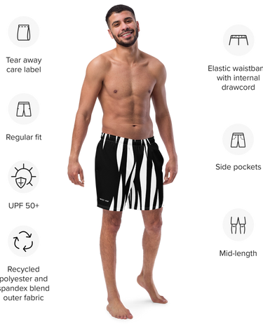 Black and White Abstract Men's Swim Trunks - Mikey Yaw