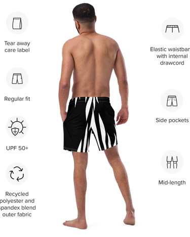 Black and White Abstract Men's Swim Trunks - Mikey Yaw