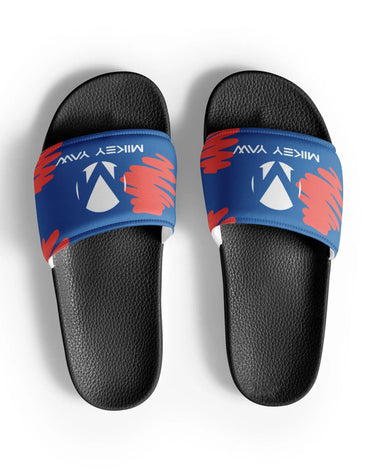 Blue and Pink Abstract Design with Monogram Men’s slides Mikey Yaw