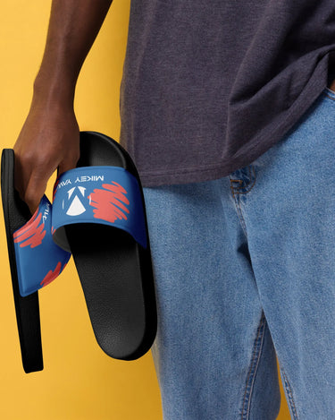 Blue and Pink Abstract Design with Monogram Men’s slides Mikey Yaw