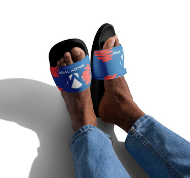 Blue and Pink Abstract Design with Monogram Men’s slides Mikey Yaw