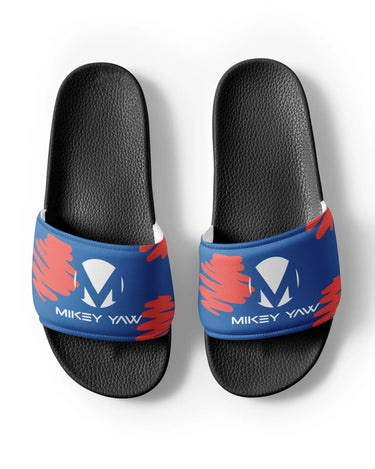 Blue and Pink Abstract Design with Monogram Men’s slides Mikey Yaw