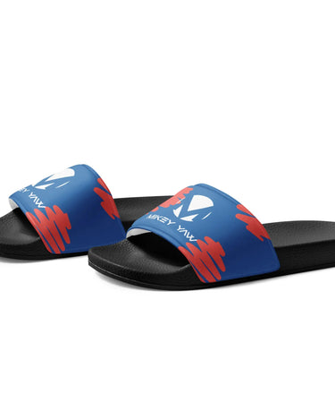 Blue and Pink Abstract Design with Monogram Men’s slides Mikey Yaw