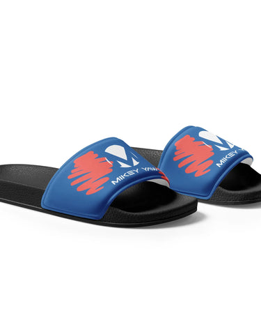 Blue and Pink Abstract Design with Monogram Men’s slides Mikey Yaw