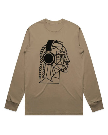 Cubist Profile of Woman Wearing Headphones Long Sleeve Staple T-Shirt