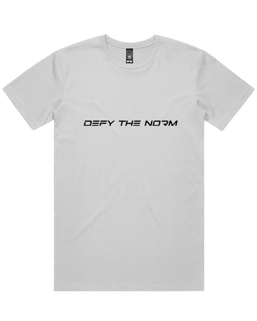 Defy the Norm Short Sleeve Staple T-Shirt - White Tee with Black Text Apliiq