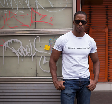 Defy the Norm Short Sleeve Staple T-Shirt - White Tee with Black Text Apliiq