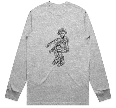 Low Pose in Headphones Scribble Drawing Long Sleeve Staple T-Shirt