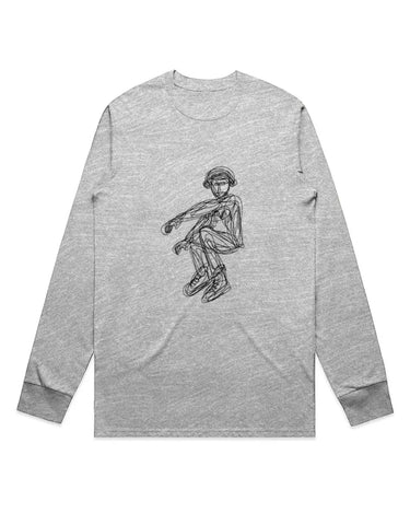 Low Pose in Headphones Scribble Drawing Long Sleeve Staple T-Shirt
