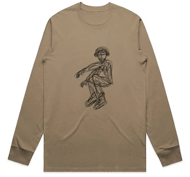Low Pose in Headphones Scribble Drawing Long Sleeve Staple T-Shirt