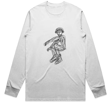 Low Pose in Headphones Scribble Drawing Long Sleeve Staple T-Shirt