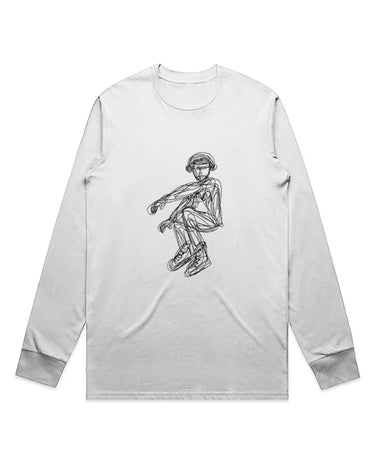 Low Pose in Headphones Scribble Drawing Long Sleeve Staple T-Shirt