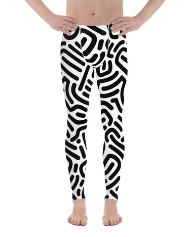 Men's White Leggings with Black Geometric Design Mikey Yaw