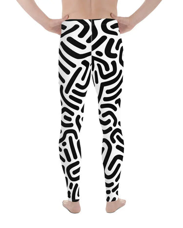 Men's White Leggings with Black Geometric Design Mikey Yaw