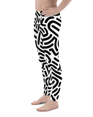 Men's White Leggings with Black Geometric Design Mikey Yaw