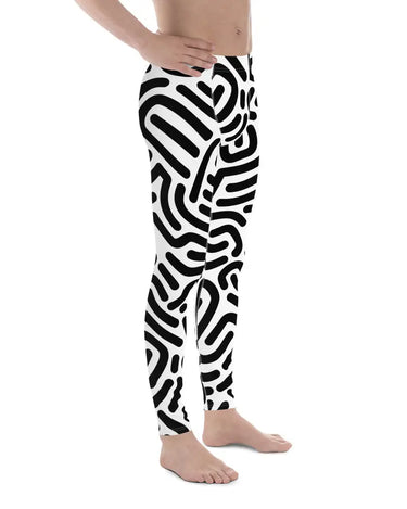 Men's White Leggings with Black Geometric Design Mikey Yaw