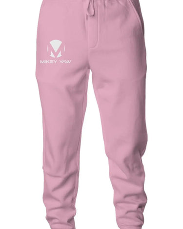 Midweight Fleece Jogger Sweatpants - Light Pink with White Logo - Mikey Yaw