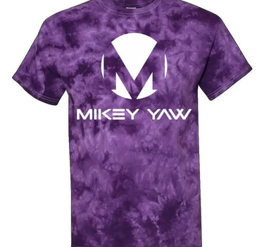 Mikey Yaw White Monogram on Purple Crystal Tie-Dye Short Sleeve T-Shirt - Mikey Yaw