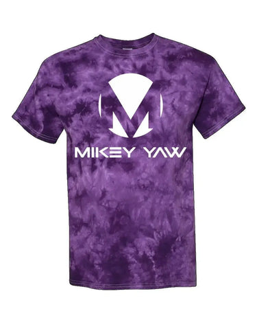 Mikey Yaw White Monogram on Purple Crystal Tie-Dye Short Sleeve T-Shirt - Mikey Yaw