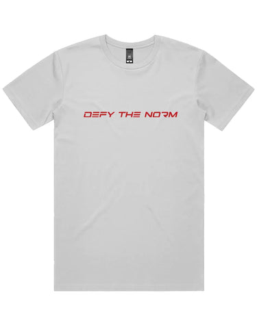 Defy The Norm Short Sleeve Staple T-Shirt - White with Red Text - Mikey Yaw